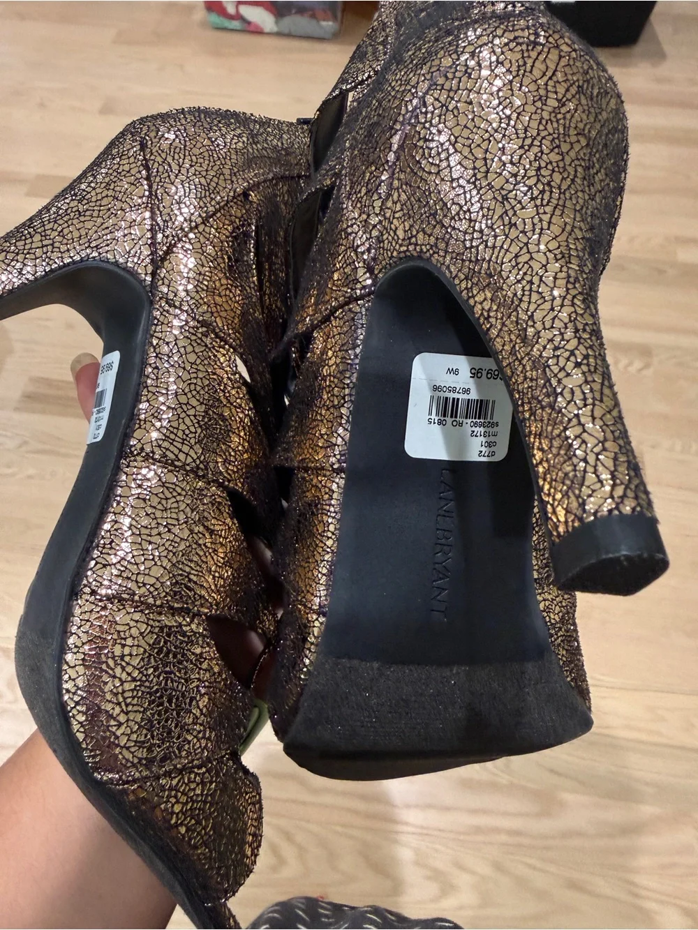 Lane Bryant Gold Glitter Strappy High Heel Sandals